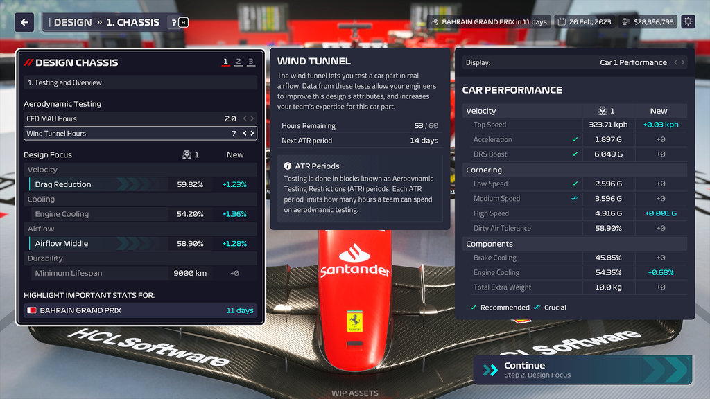 F1 Manager 23 screenshot of chassis development screen with Ferrari in the background.png