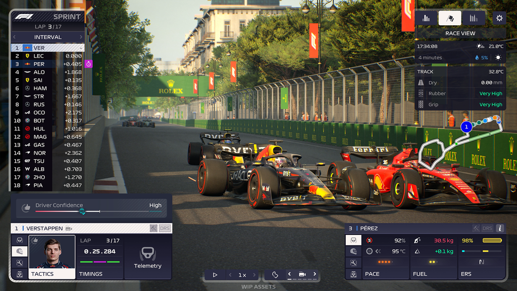F1 Manager 23 screenshot of Max Verstappen & Charles Leclerc battling in a race at Baku.png