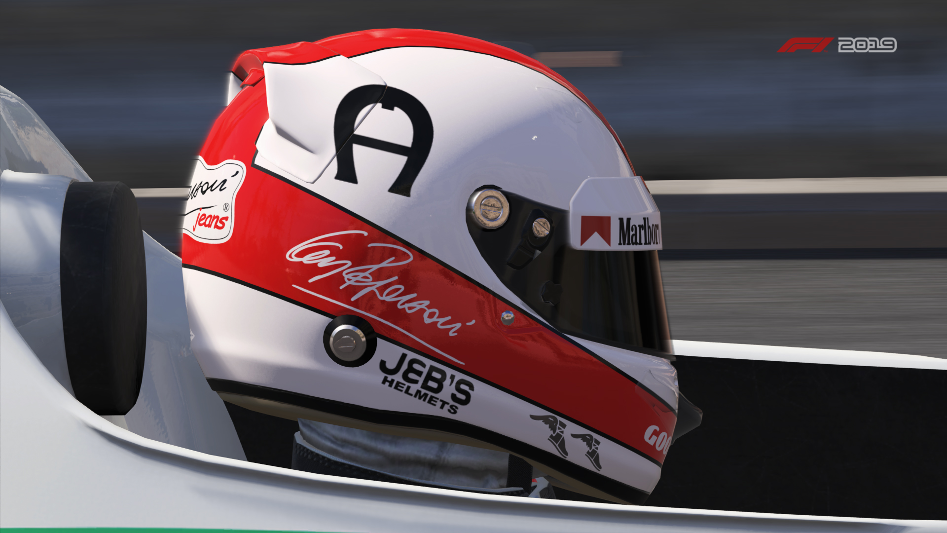Helmet Visor Sticker Clay Regazzoni F1 fan 1970's Racing all red back ground 