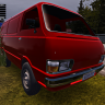Clean Red Van with chrome bumpers and gray interior
