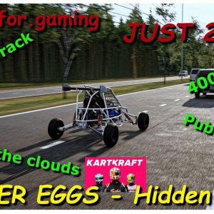 JUST 2 LAPS - KartKraft - EASTER EGGS - Racing in Public , Hidden Dirt Track and Race to the Clouds